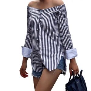 Off shoulder Striped Button Down Shirt